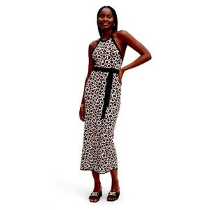 Diane von Furstenberg Women's Halter Tie Midi Dress, Black Poppy, XL